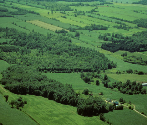 Photo arienne d'un paysage typique du Haut-Saint-Laurent