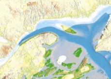 Dessin de la calotte glaciaire dans le Golfe du St-Laurent, il y a 10 000 ans