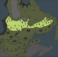 Drawing of the distribution area of the shrub taiga in the Quebec province, 6,000 years ago
