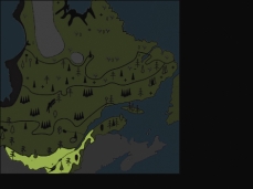 Drawing showing, highlighted, the region in southern Quebec where hemlock grew, 5500 years ago
