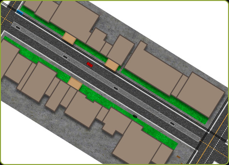 Dessin d’une vue aérienne d’une rue commerciale